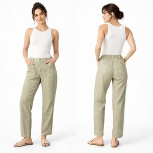 TAHARI Pants Womens Medium Green 100% Linen Casual Coastal